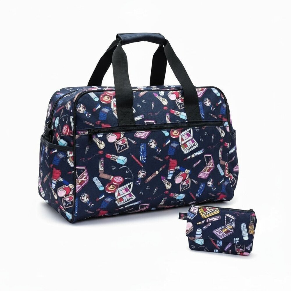 Niole Miller Vintage Makeup Themed Travel Duffel Carry on Tote and Makeup Bag